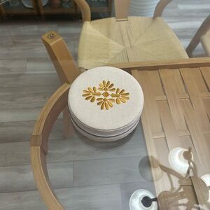 Round Embroidered Jewellery Case with Yellow Floral Motif